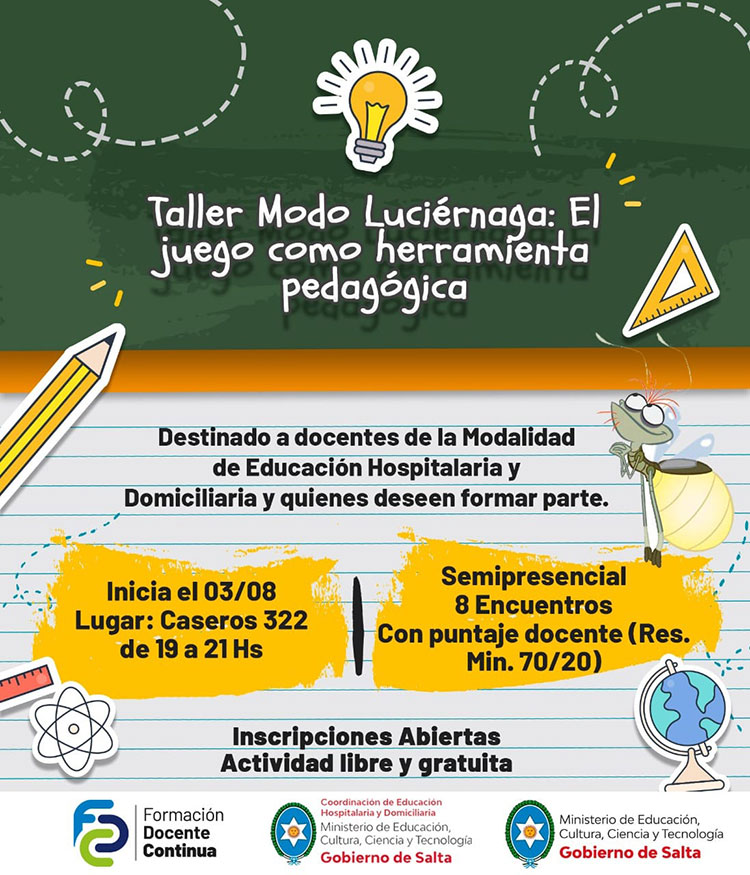 Iniciaron las inscripciones para el taller “Modo Luciérnaga: el juego como herramienta pedagógica”