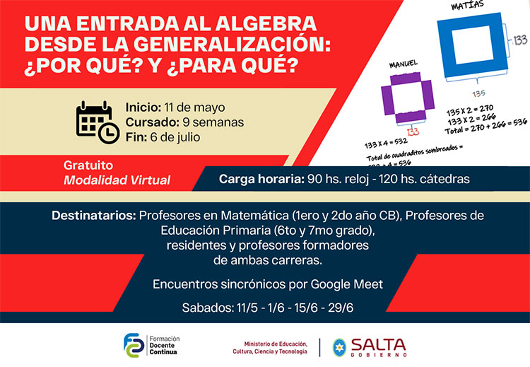 Imagen: Curso Virtual denominado: Una entrada al álgebra desde la generalización: ¿Por qué? ¿Para qué?