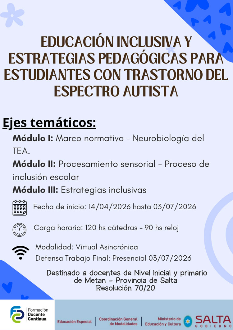 Imagen: Curso de capacitación: “Educación inclusiva y estrategias pedagógicas para estudiantes con Trastorno del Espectro Autista”