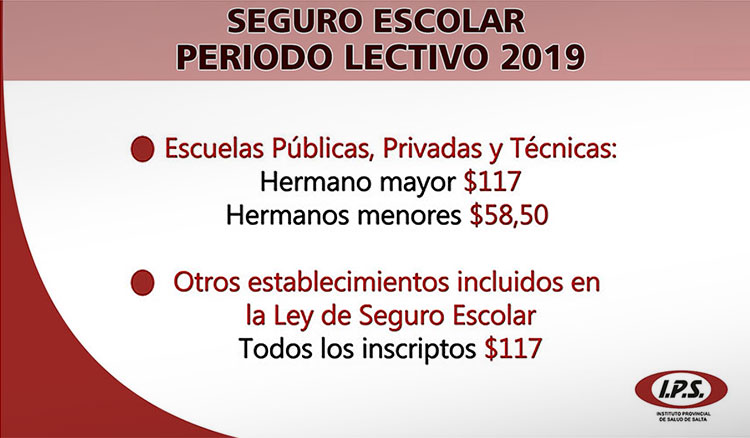 El Seguro Escolar tiene un costo de $117 para los hijos mayores y de $58,50 para los siguientes